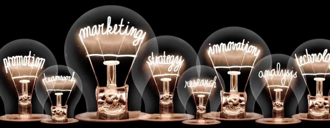 lightbulbs with marketing terms